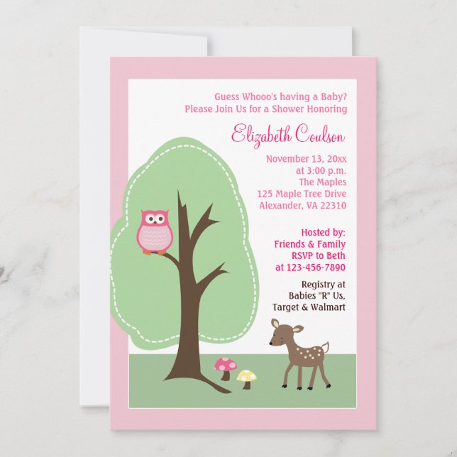 Woodland Forest Deer (Pink) Baby Shower Invitation (Front)