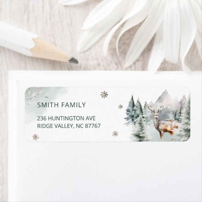 Woodland Forest Deer Winter Baby Return Address (Insitu)