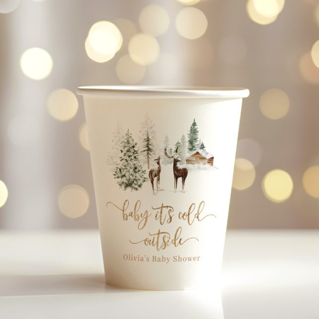 Woodland forest deer winter baby shower paper cups (Creator Uploaded)