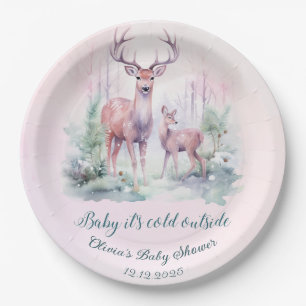 Woodland forest deer winter baby shower  paper plate