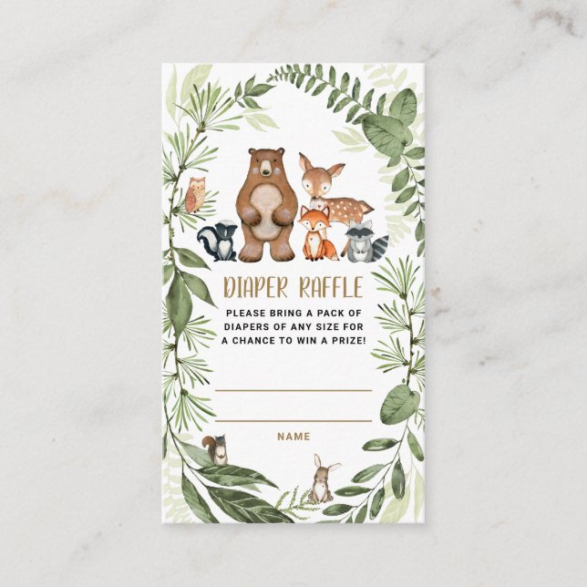 Woodland Forest Diaper Raffle Greenery Baby Shower Enclosure Card (Front)