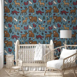 Woodland Forest Doodle Animals Cream Wallpaper
