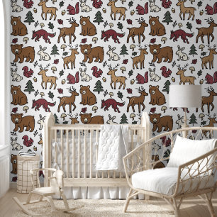 Woodland Forest Doodle Animals Wallpaper