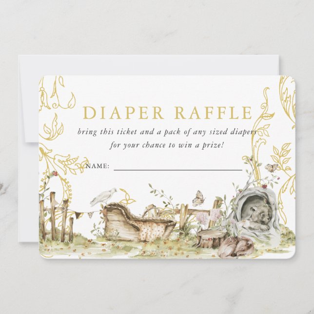 Woodland Forest Downloadable Diaper Raffle Ticket Invitation (Front)