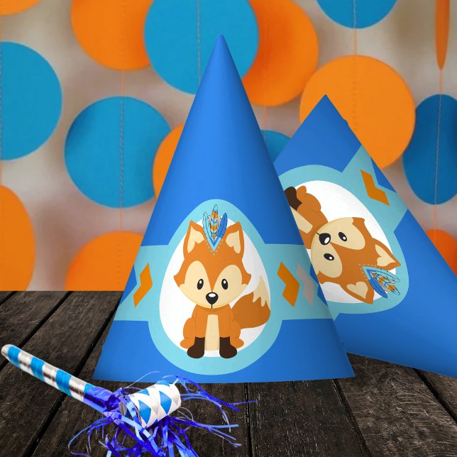 Woodland Forest Fox Birthday Party Hats (Woodland Forest Fox Blue Birthday Party Hats. Part of our Wild One 1st Birthday Collection)