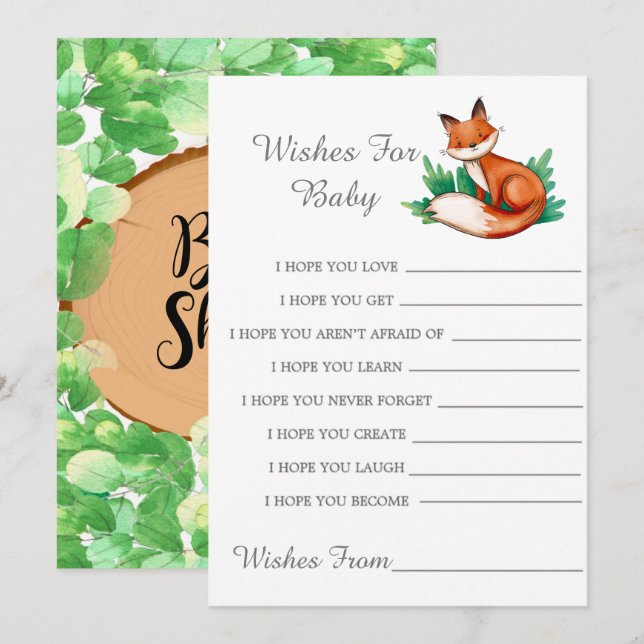 Woodland Forest Fox Wishes For Baby Card (Front/Back)