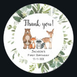 Woodland forest friends animals birthday classic round sticker<br><div class="desc">For more advanced customisation of this design,  simply select the "Customise It" button above!</div>