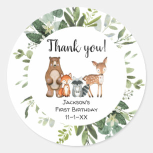 Woodland forest friends animals birthday classic round sticker
