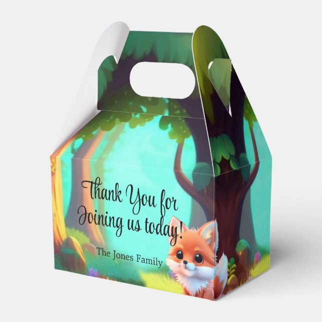 Woodland forest friends baby fox favour box (Front Side)