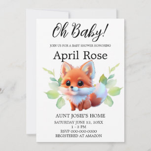 Woodland forest friends cute baby fox animal  invitation