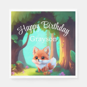Woodland forest friends cute baby fox birthday napkin