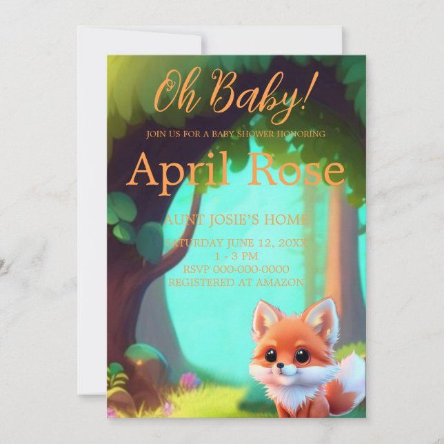 Woodland forest friends cute baby fox invitation (Front)
