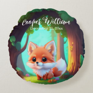 Woodland forest friends cute baby fox round cushion