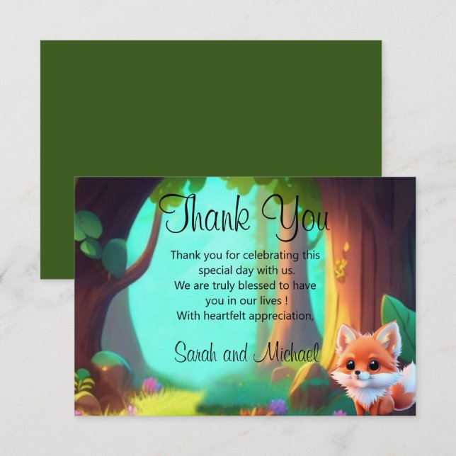 Woodland forest friends cute baby fox thank you card (Front/Back)