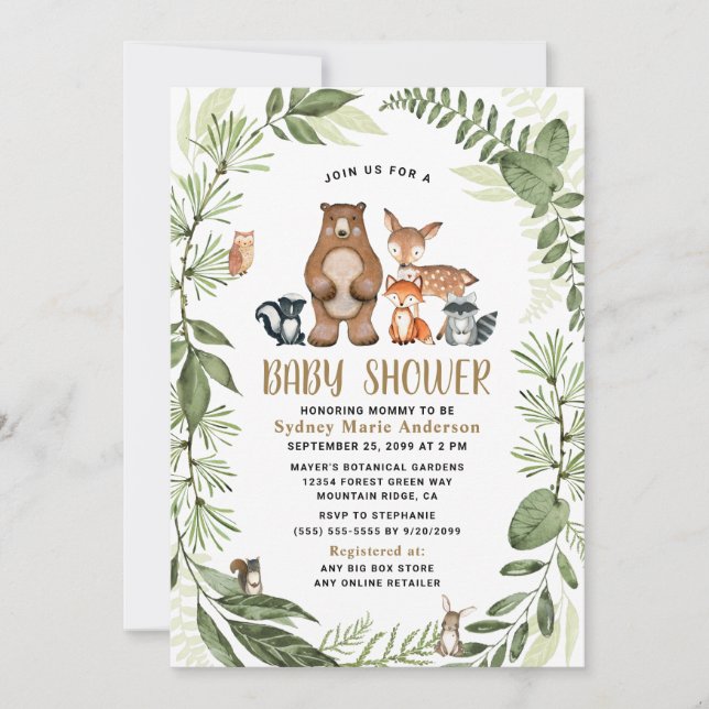 Woodland Forest Friends Greenery Boho Baby Shower Invitation (Front)