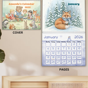 Woodland Forest Friends Personalized Kids 2026 Calendar