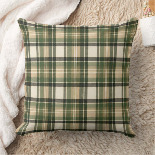 Woodland Forest Green Tartan Plaid Cushion