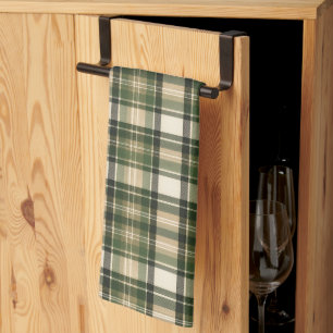 Woodland Forest Green Tartan Plaid Tea Towel