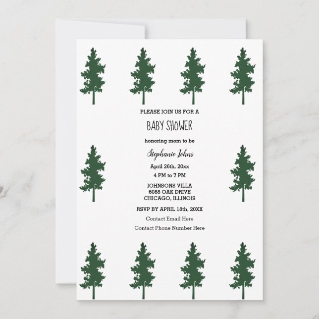 Woodland Forest Green Trees Cute Baby Shower  Invitation (Front)