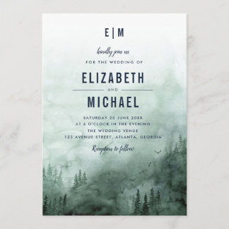 Woodland forest green wedding invitation