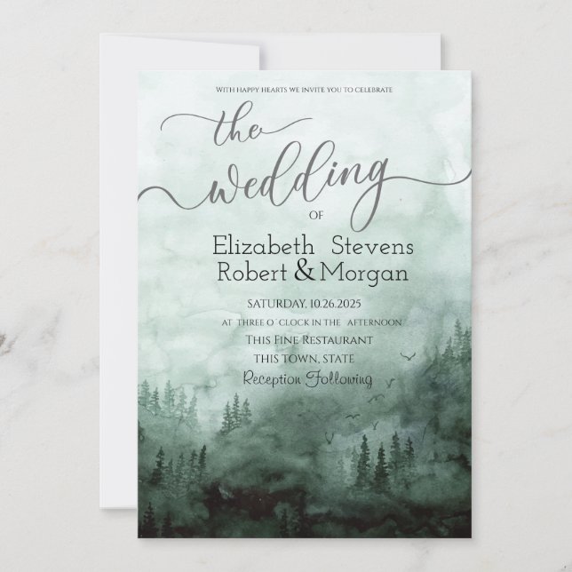 Woodland,Forest Green Wedding Invitation (Front)