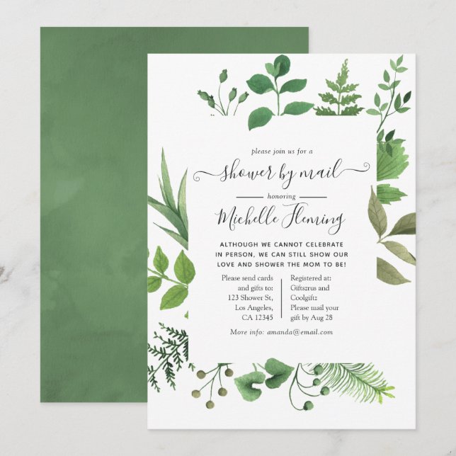 Woodland Forest Greenery Baby Shower by Mail Invitation (Front/Back)