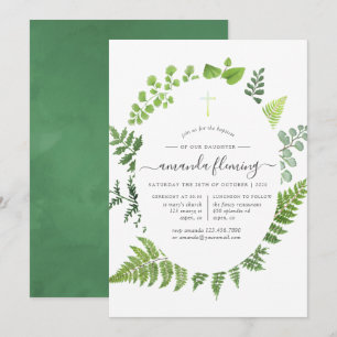 Woodland Forest Greenery Baptism or Christening Invitation