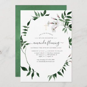 Woodland Forest Greenery Baptism or Christening Invitation