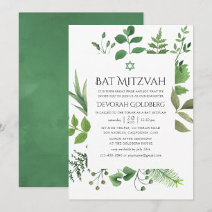 Woodland Forest Greenery Bat Mitzvah Invitation