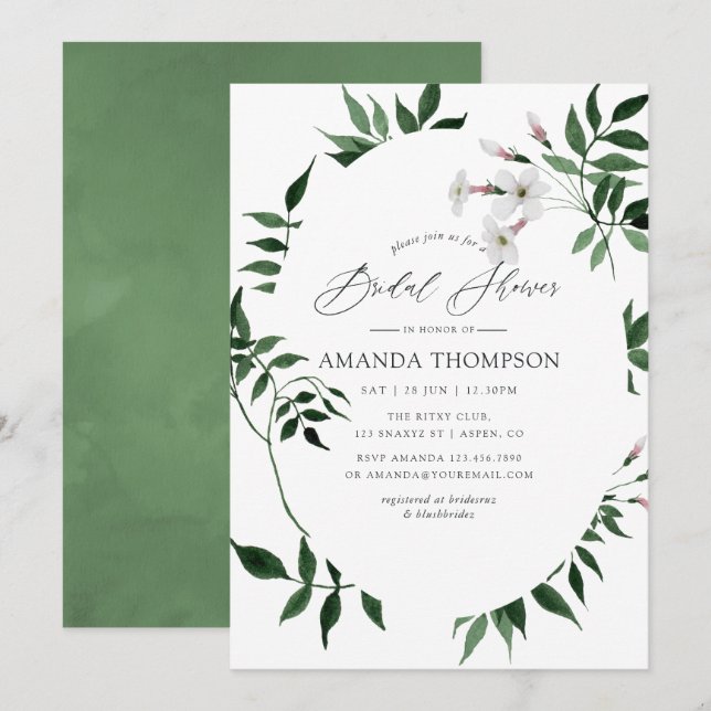 Woodland Forest Greenery Bridal Shower Invitation (Front/Back)