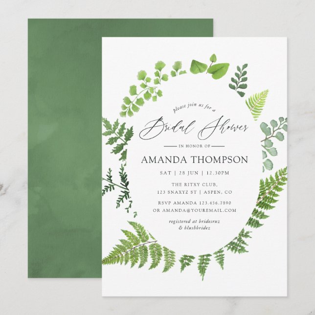Woodland Forest Greenery Bridal Shower Invitation (Front/Back)