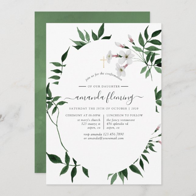 Woodland Forest Greenery Confirmation Invitation (Front/Back)