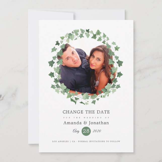 Woodland Forest Greenery Postponed Wedding Save The Date (Front)