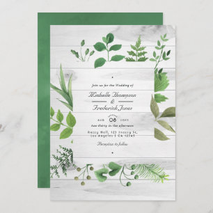 Woodland Forest Greenery QR Code Rustic Wedding Invitation