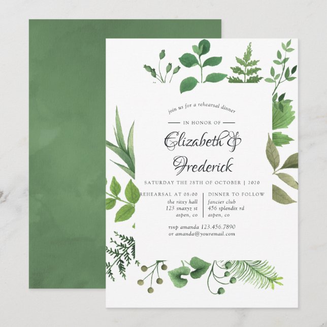 Woodland Forest Greenery Rehearsal Dinner Invitation (Front/Back)