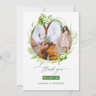 Woodland Forest Greenery Wedding Photo Collage Thank You Card