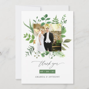 Woodland Forest Greenery Wedding Photo Collage Thank You Card