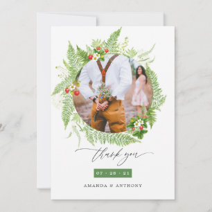 Woodland Forest Greenery Wedding Photo Collage Thank You Card