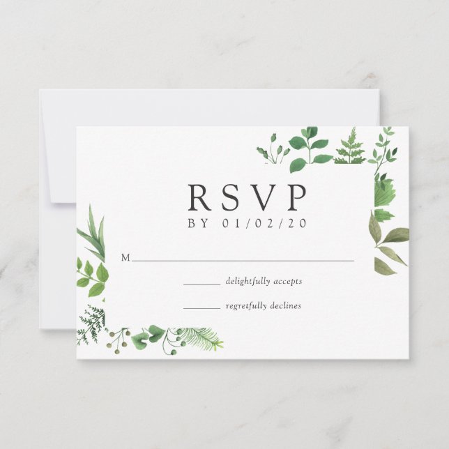 Woodland Forest Greenery Wedding RSVP Card (Front)