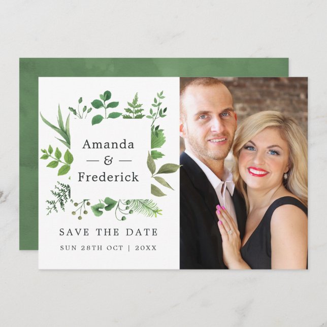 Woodland Forest Greenery Wedding Save The Date (Front/Back)