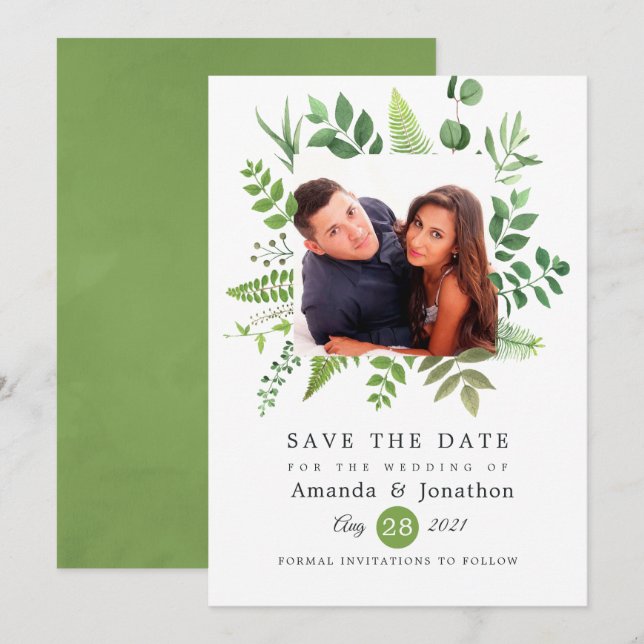 Woodland Forest Greenery Wedding Save The Date (Front/Back)