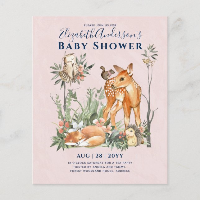 Woodland Forest Greenery Wild Animals Baby Shower Flyer (Front)