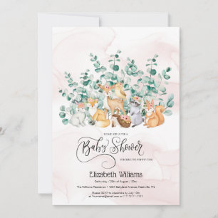 Woodland Forest Greenery Wild Animals Baby Shower Invitation