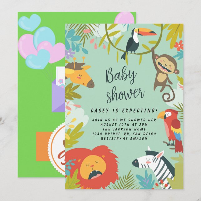 Woodland Forest Greenery Wild Animals Baby Shower  Invitation (Front/Back)