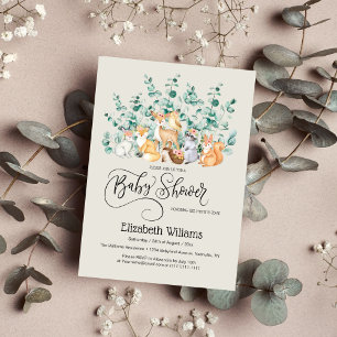 Woodland Forest Greenery Wild Animals Baby Shower Invitation