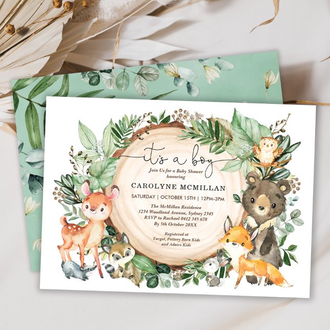 Woodland Forest Greenery Wild Animals Baby Shower Invitation (Creator Uploaded)