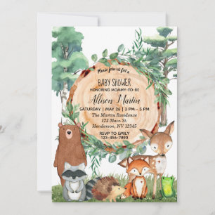Woodland Forest Greenery Wild Animals Baby Shower Invitation