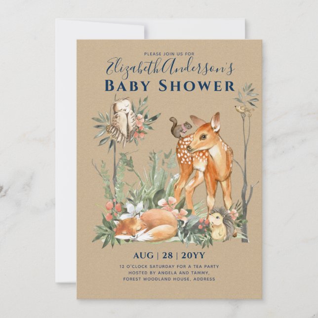 Woodland Forest Greenery Wild Animals Baby Shower Invitation (Front)