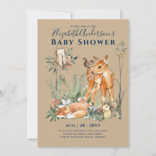 Woodland Forest Greenery Wild Animals Baby Shower Invitation