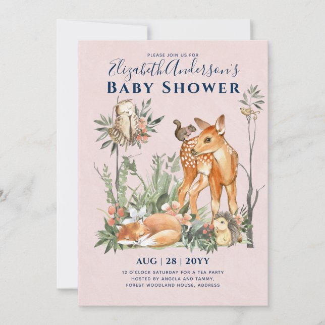 Woodland Forest Greenery Wild Animals Baby Shower Invitation (Front)